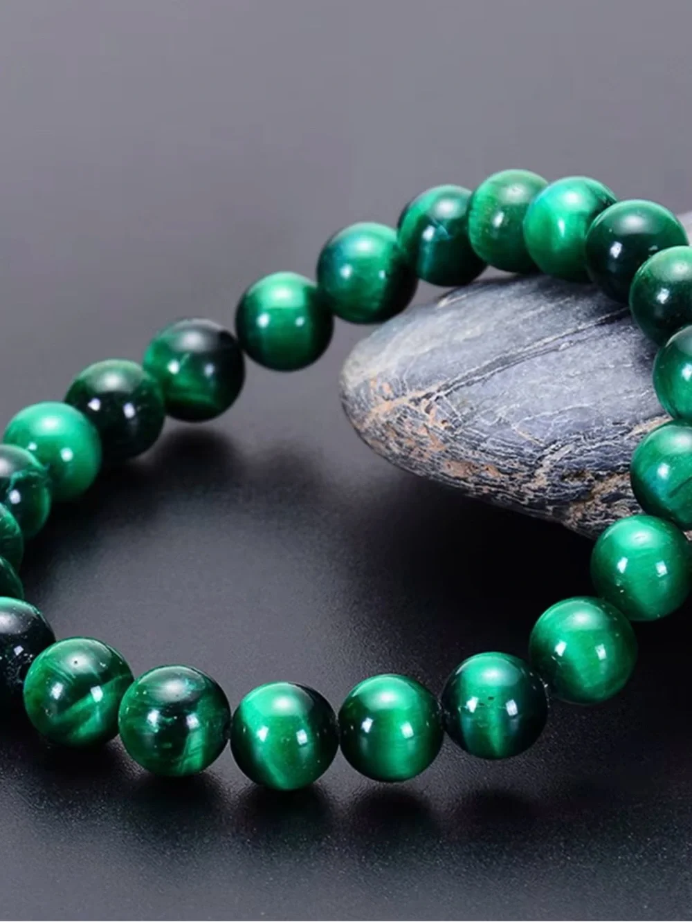 10mm Green Tiger Eye Beaded Stretch Bracelet - Women Jewelry